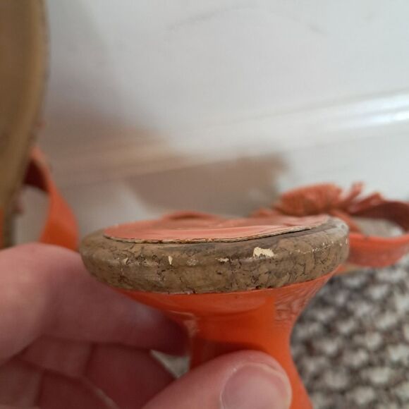 Vintage Y2K Kitten Heels Women's 7.5 No Boundaries Orange Flower Cork Preppy - Picture 8 of 11